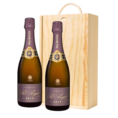 Pol Roger Rose 2018 Vintage Champagne 75cl Double Pine Wooden Gift Boxed (2x75cl)